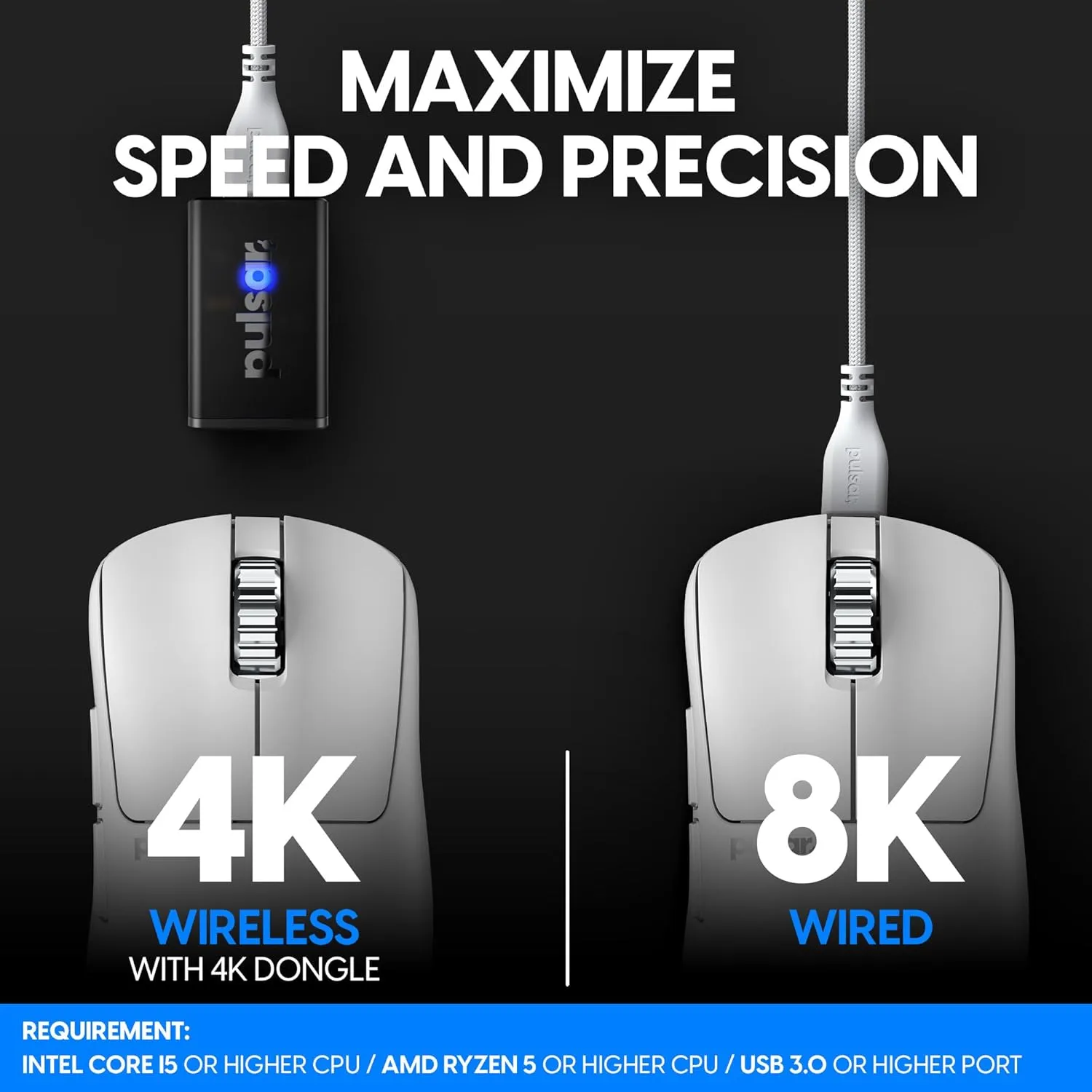Pulsar Gaming Gears - Xlite V3 ES Wireless Gaming Mouse, Limited Edition, Ergonomic, Optical Switch, OLED Display, Driverless, PAW3395 Sensor, 100H Battery, 4K dongle Included (Medium, White)