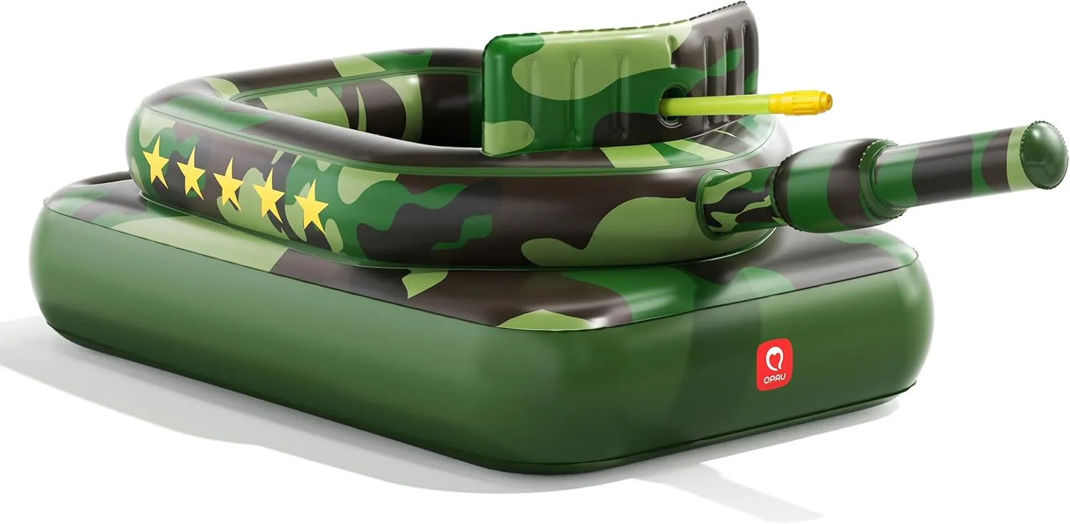 QPAU Inflatable Tank Pool Float for Adults & Kids – Ride-On Camouflage Floaty with Water Cannon, Swim Raft Toy for Boys Girls Ages 6 , Lake Beach Backyard Party Floaties