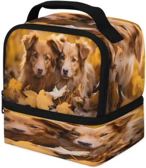 QsirBC Deciduous Dogs Double Deck Insulated Lunch Bag Leakproof Tote Lunch Box Cooler Lunch Container for Men Women Work Travel Picnic