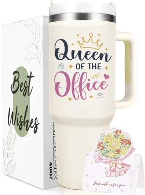 Qtencas Administrative Assistant Gifts, Administrative Professional Day Gifts, Queen of the Office Assistant Appreciation Gift, 40 Oz Insulated Travel Tumbler, Secretary Christmas Birthday Gift