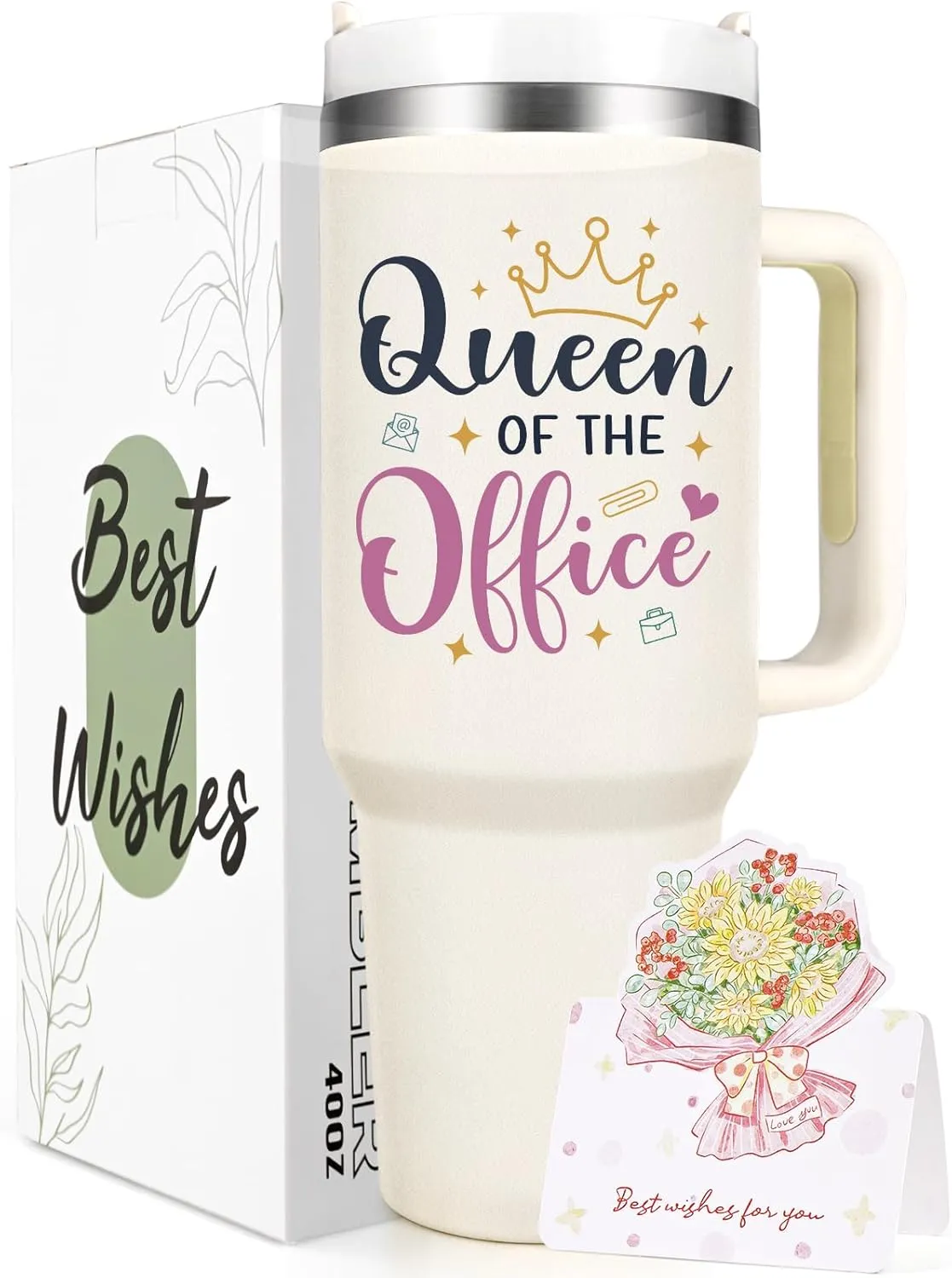 Qtencas Administrative Assistant Gifts, Administrative Professional Day Gifts, Queen of the Office Assistant Appreciation Gift, 40 Oz Insulated Travel Tumbler, Secretary Christmas Birthday Gift