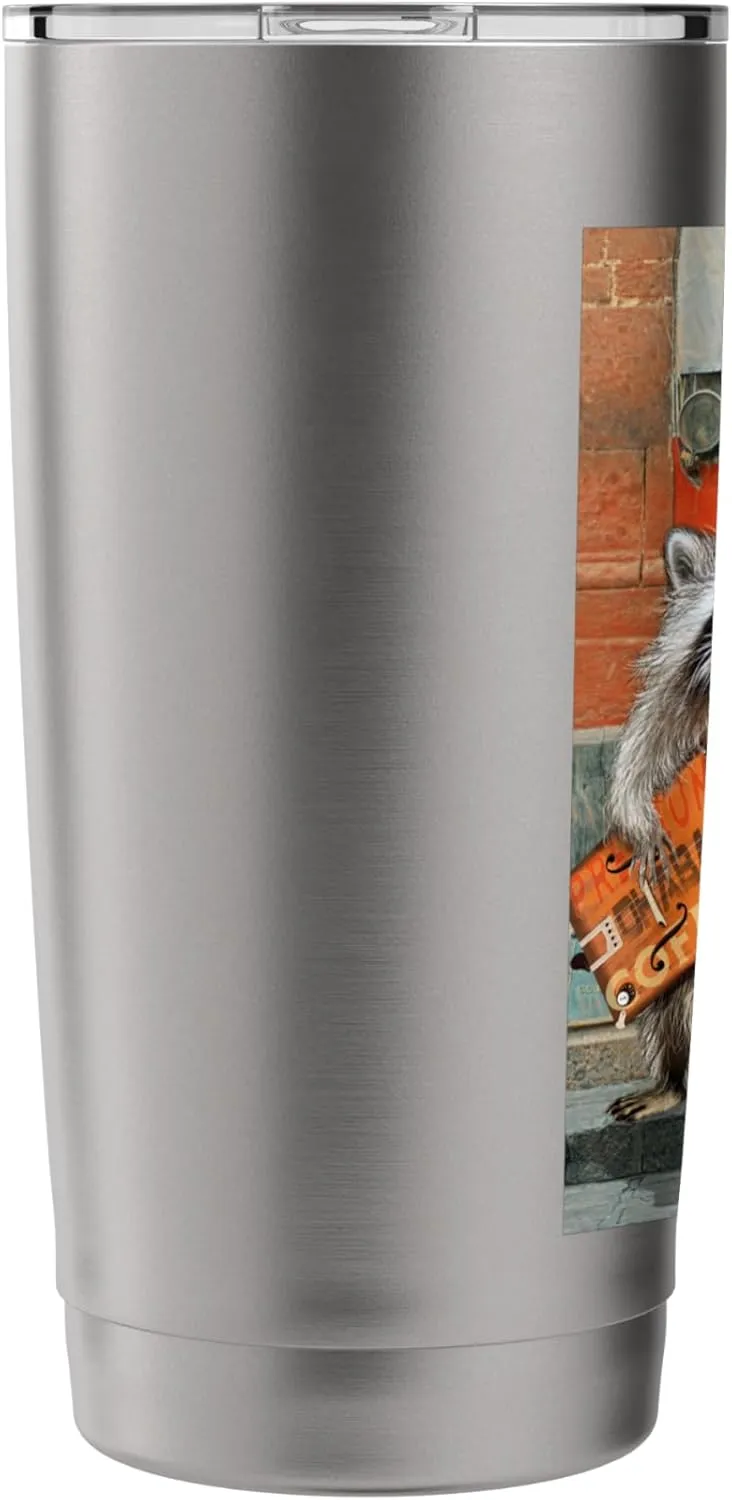 Raccoon Guitar Player Vintage Coffee Guitar Gas Pump Pop Art Stainless Steel Insulated Tumbler