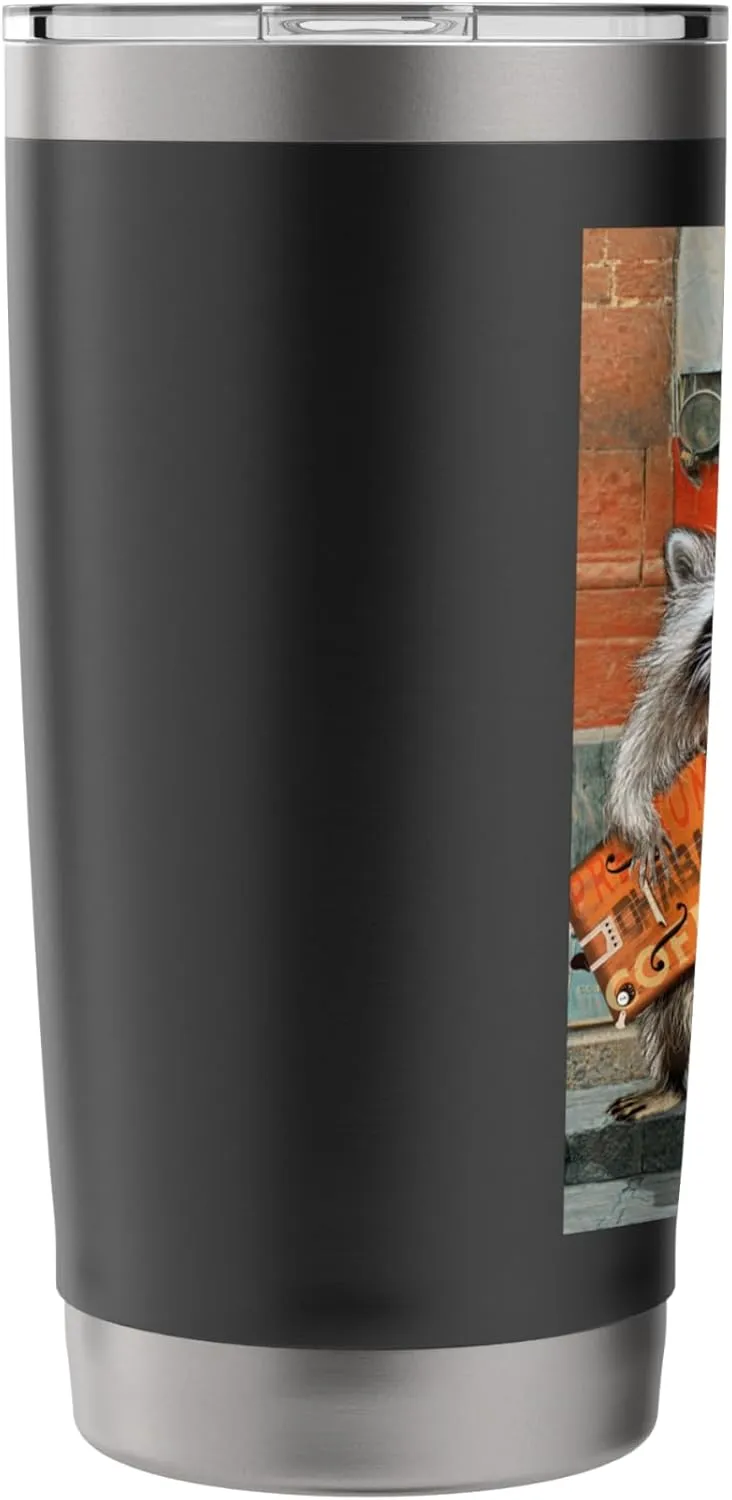 Raccoon Guitar Player Vintage Coffee Guitar Gas Pump Pop Art Stainless Steel Insulated Tumbler
