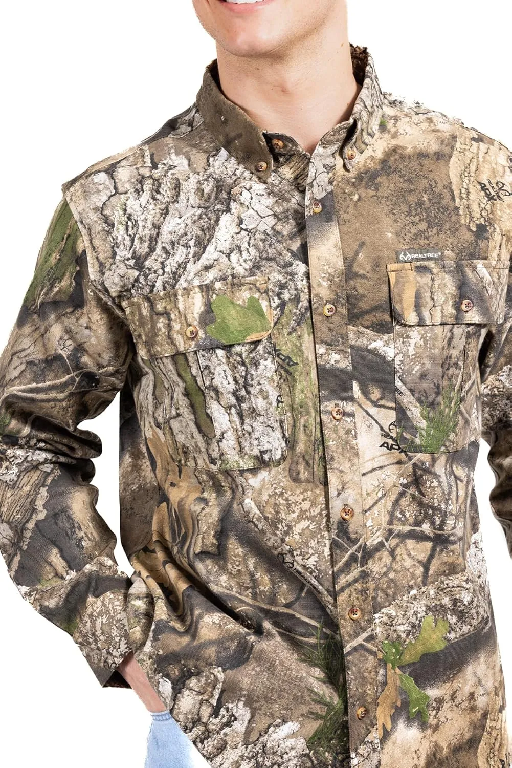 Realtree Men’s Long Sleeve Button Down Camp Shirt – Midweight, Cotton, Breathable Outdoor Shirt for Hunting and Fishing