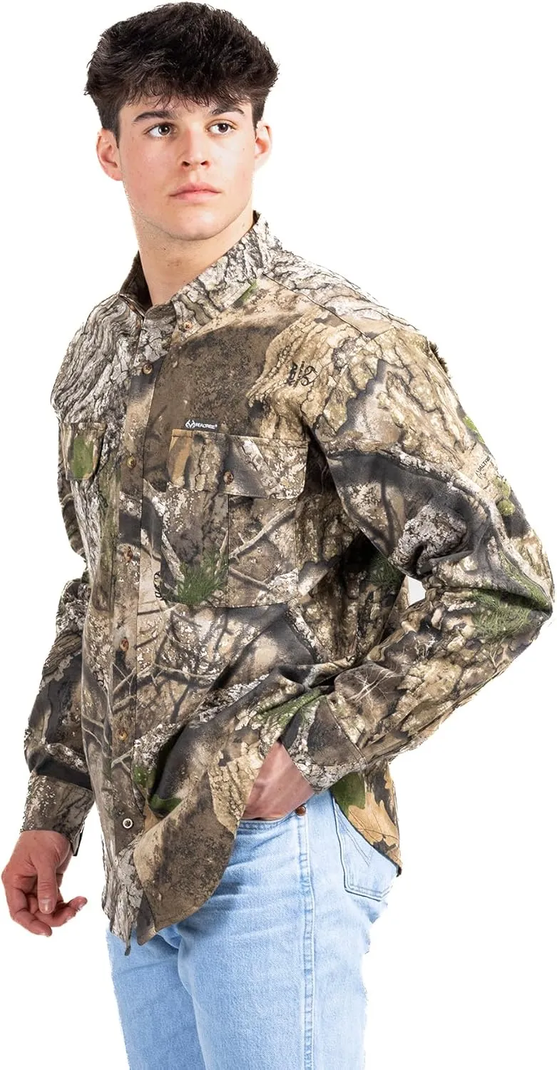 Realtree Men’s Long Sleeve Button Down Camp Shirt – Midweight, Cotton, Breathable Outdoor Shirt for Hunting and Fishing