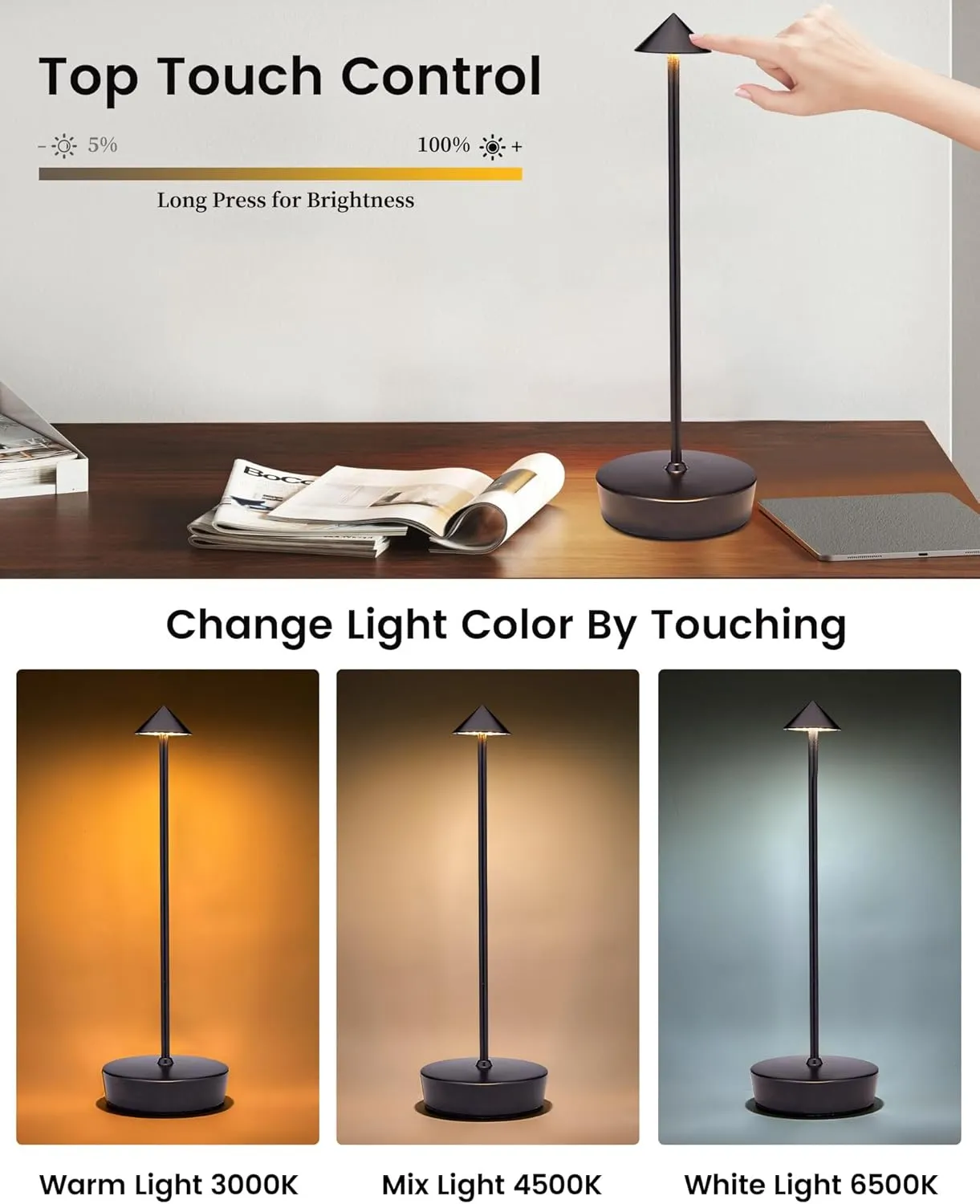 Rechargeable Cordless Table Lamp, 7000mAh Portable Led Table Light 2 Pack, Battery Operated Lamp Waterproof, Outdoor Table Lamp for Dining Restaurant Patio Bedroom Office