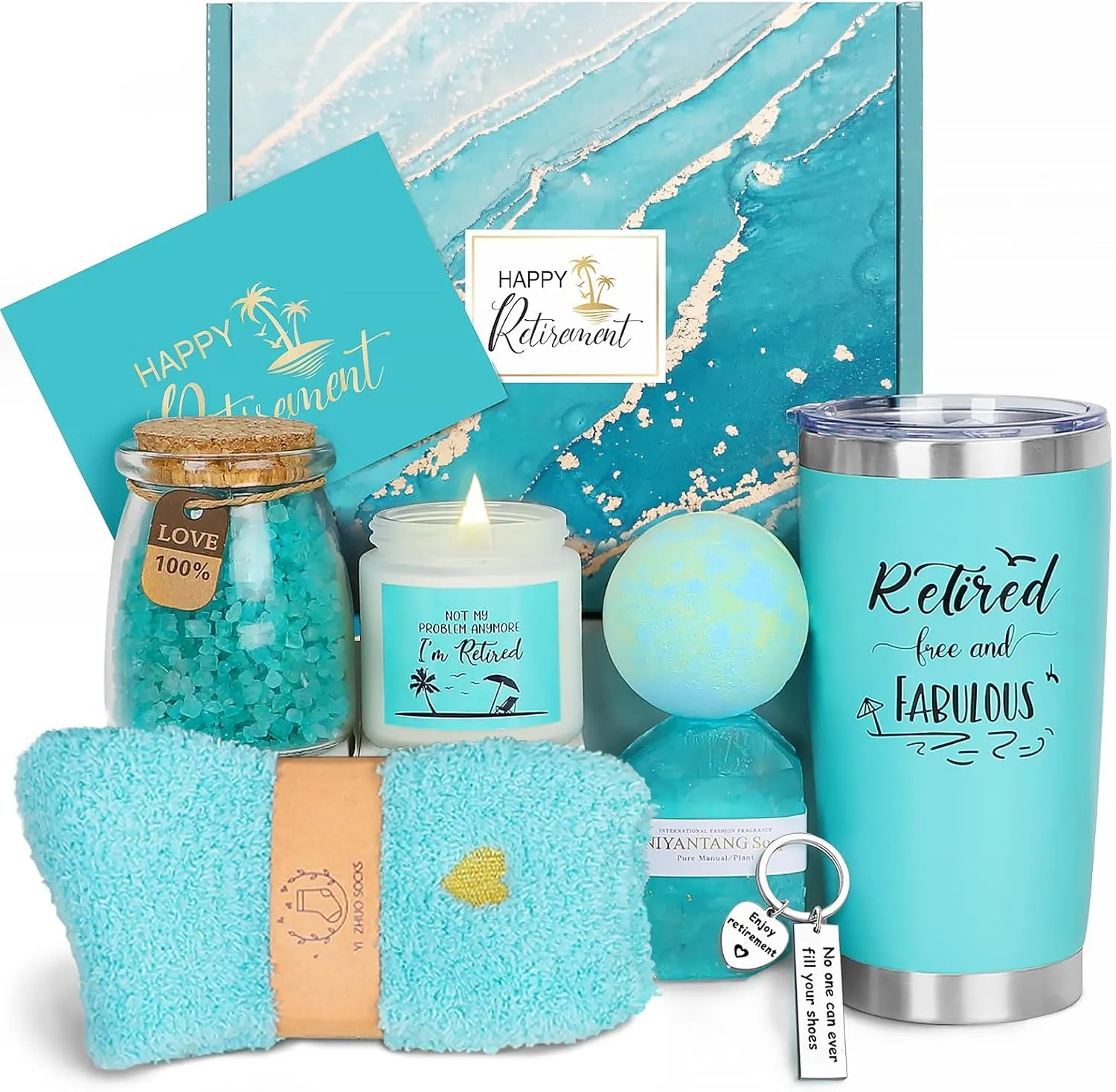 Retirement Gifts for Woman 2025, Happy Cool Retirement Gifts for Women Coworker, Teacher, Boss, Nurse, Friends, Mom, Retirees, Retired Free and Fabulous Funny Retirement Spa Gifts Basket, 8 pcs