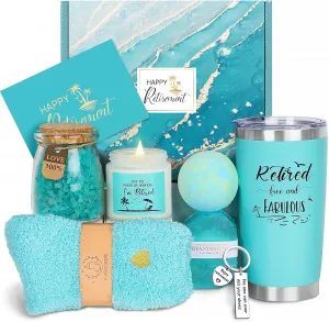 Retirement Gifts for Woman 2025, Happy Cool Retirement Gifts for Women Coworker, Teacher, Boss, Nurse, Friends, Mom, Retirees, Retired Free and Fabulous Funny Retirement Spa Gifts Basket, 8 pcs