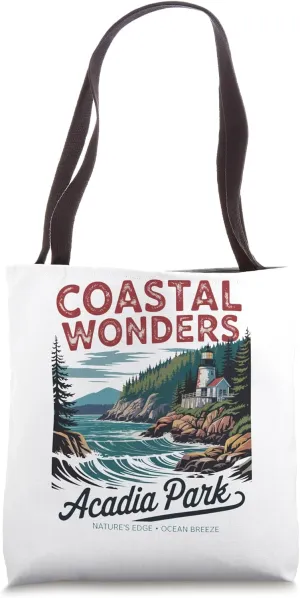 Retro Coastal Hiking Adventure Maine Acadia National Park Tote Bag