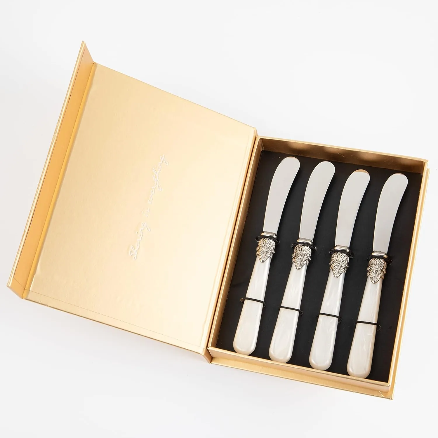REVERIE Collection 4-piece Stainless Steel Butter Spreader Cheese Knife, Giftable Butter Knives set, Bread Knife set(4, White Handle)