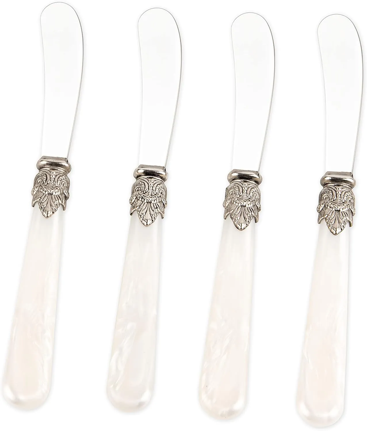 REVERIE Collection 4-piece Stainless Steel Butter Spreader Cheese Knife, Giftable Butter Knives set, Bread Knife set(4, White Handle)