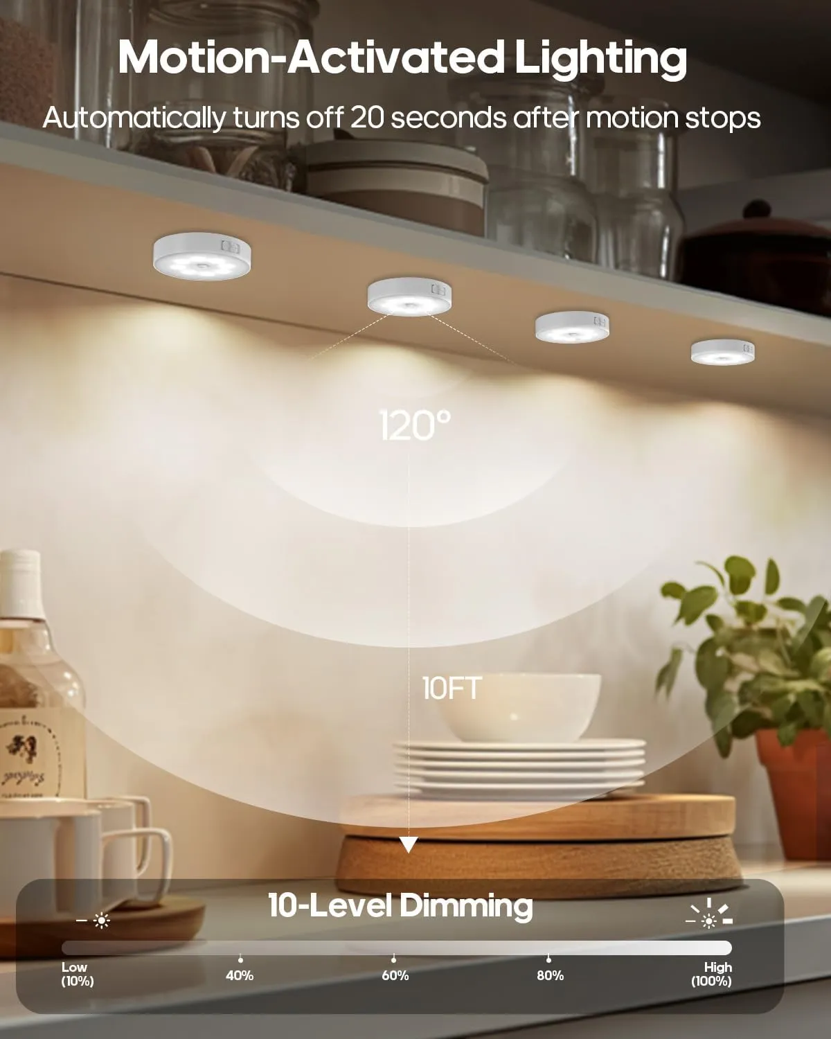 RGB Under Cabinet Lighting, LED Rechargeable Puck Lights with Remote, 13 Color Motion Sensor Lights Indoor, Dimmable Closet Lights Under Counter Lights for Shelf, Bedroom, Kitchen