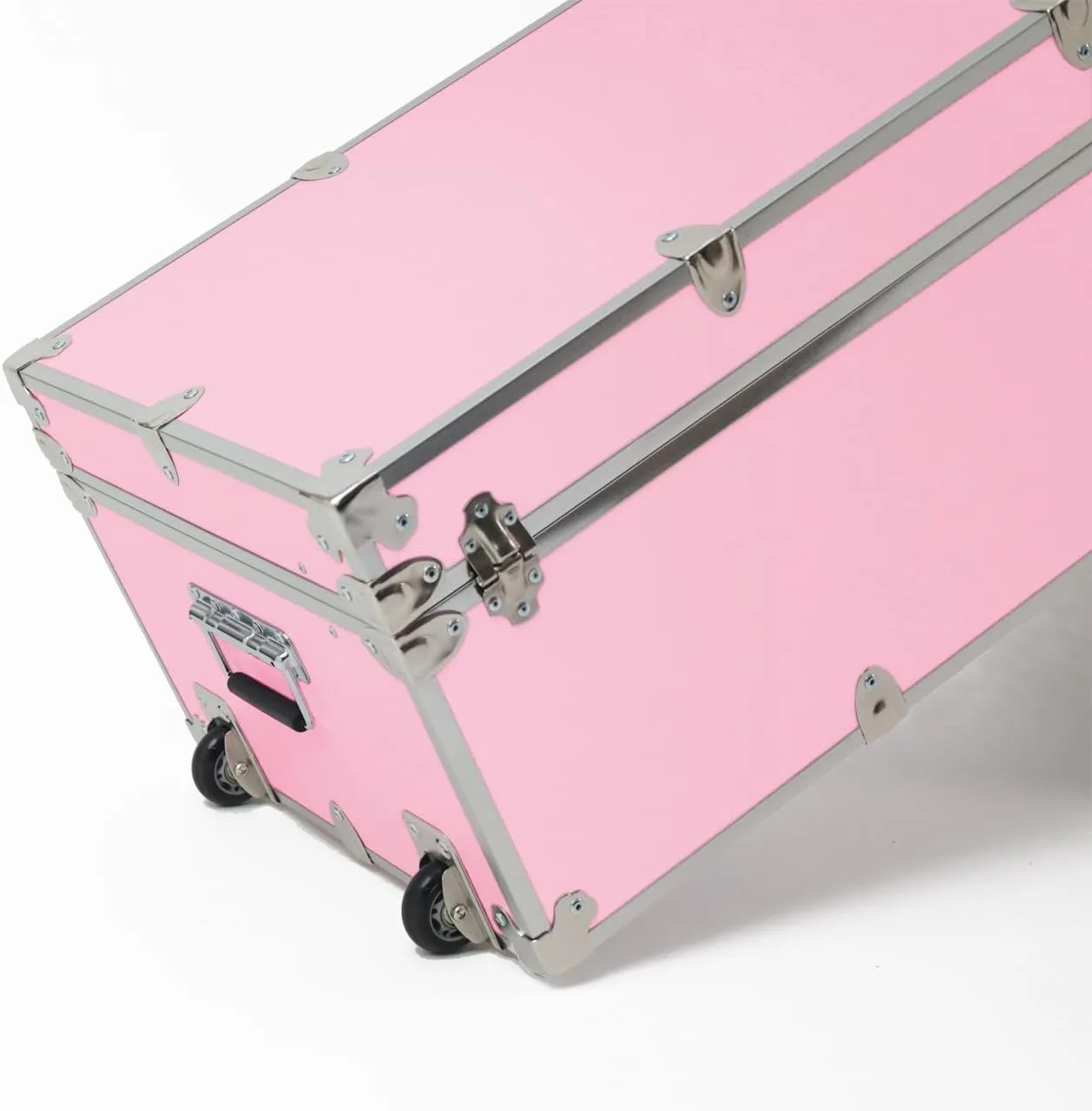 Rhino Trunk & Case Large Essential Summer Camp Trunk with Wheels - Camping Storage Chest - Ideal Footlocker for Campers - Strong 1000  Pound Sitting Capacity Trunks 32"x18"x14" (Pink)