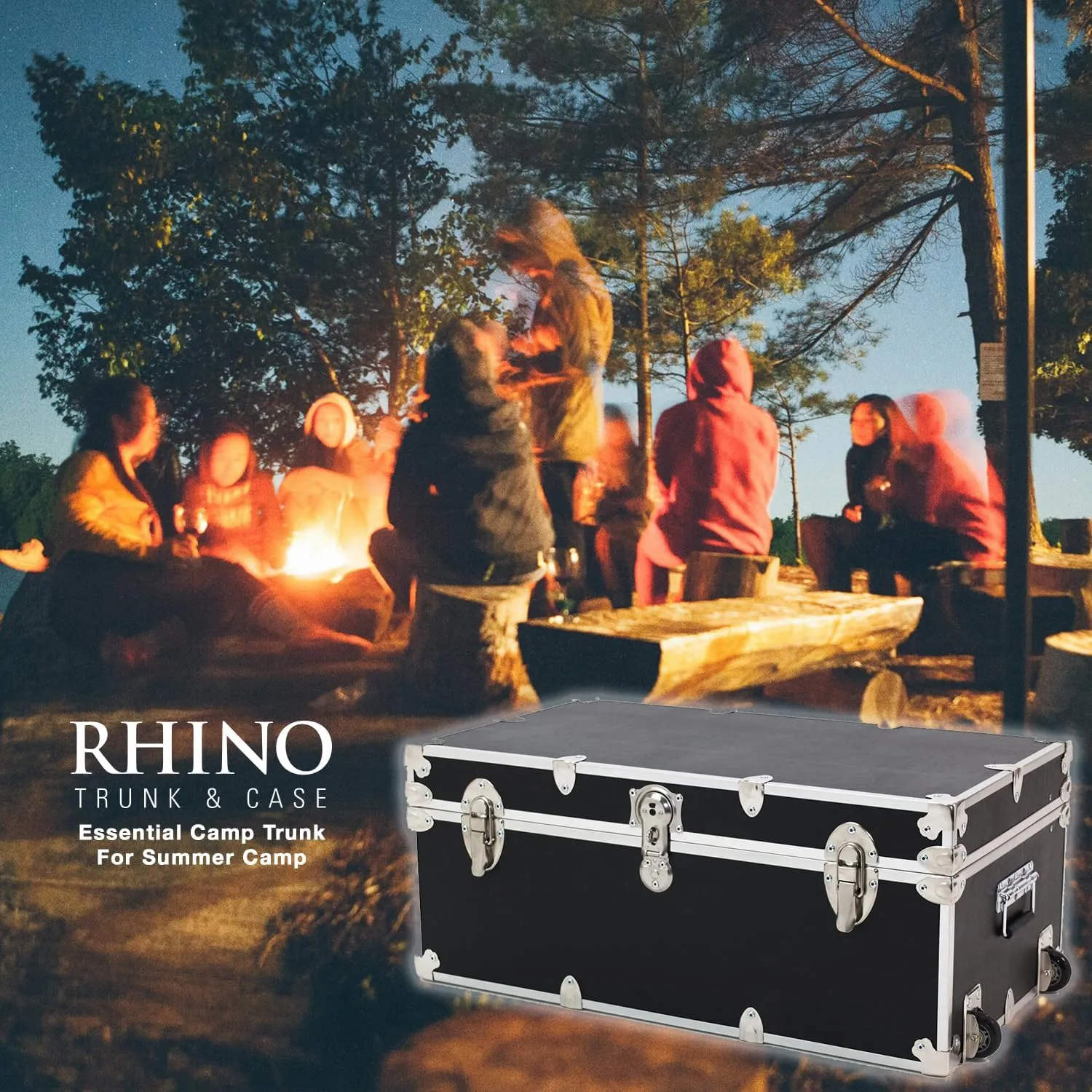 Rhino Trunk & Case Large Essential Summer Camp Trunk with Wheels - Camping Storage Chest - Ideal Footlocker for Campers - Strong 1000  Pound Sitting Capacity Trunks 32"x18"x14" (Pink)