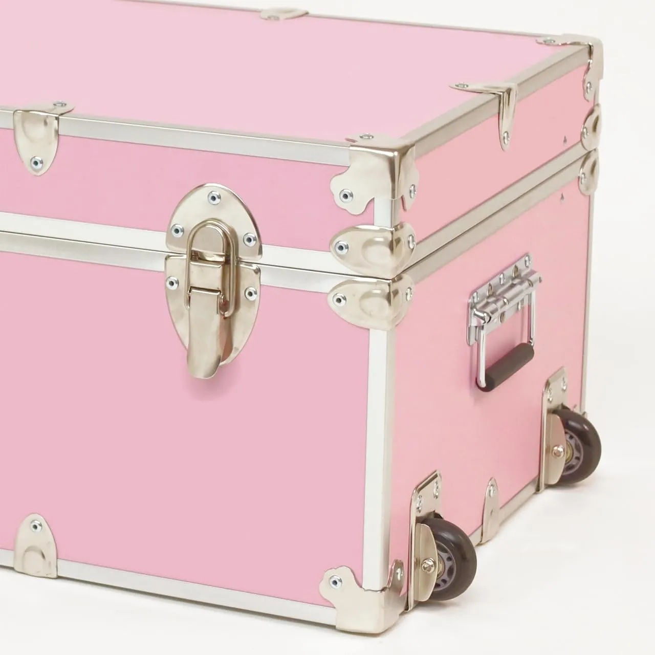 Rhino Trunk & Case Large Essential Summer Camp Trunk with Wheels - Camping Storage Chest - Ideal Footlocker for Campers - Strong 1000  Pound Sitting Capacity Trunks 32"x18"x14" (Pink)