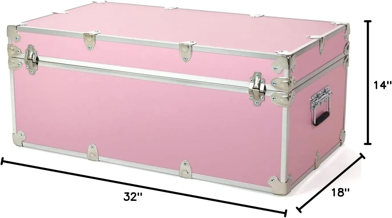 Rhino Trunk & Case Large Essential Summer Camp Trunk with Wheels - Camping Storage Chest - Ideal Footlocker for Campers - Strong 1000  Pound Sitting Capacity Trunks 32"x18"x14" (Pink)