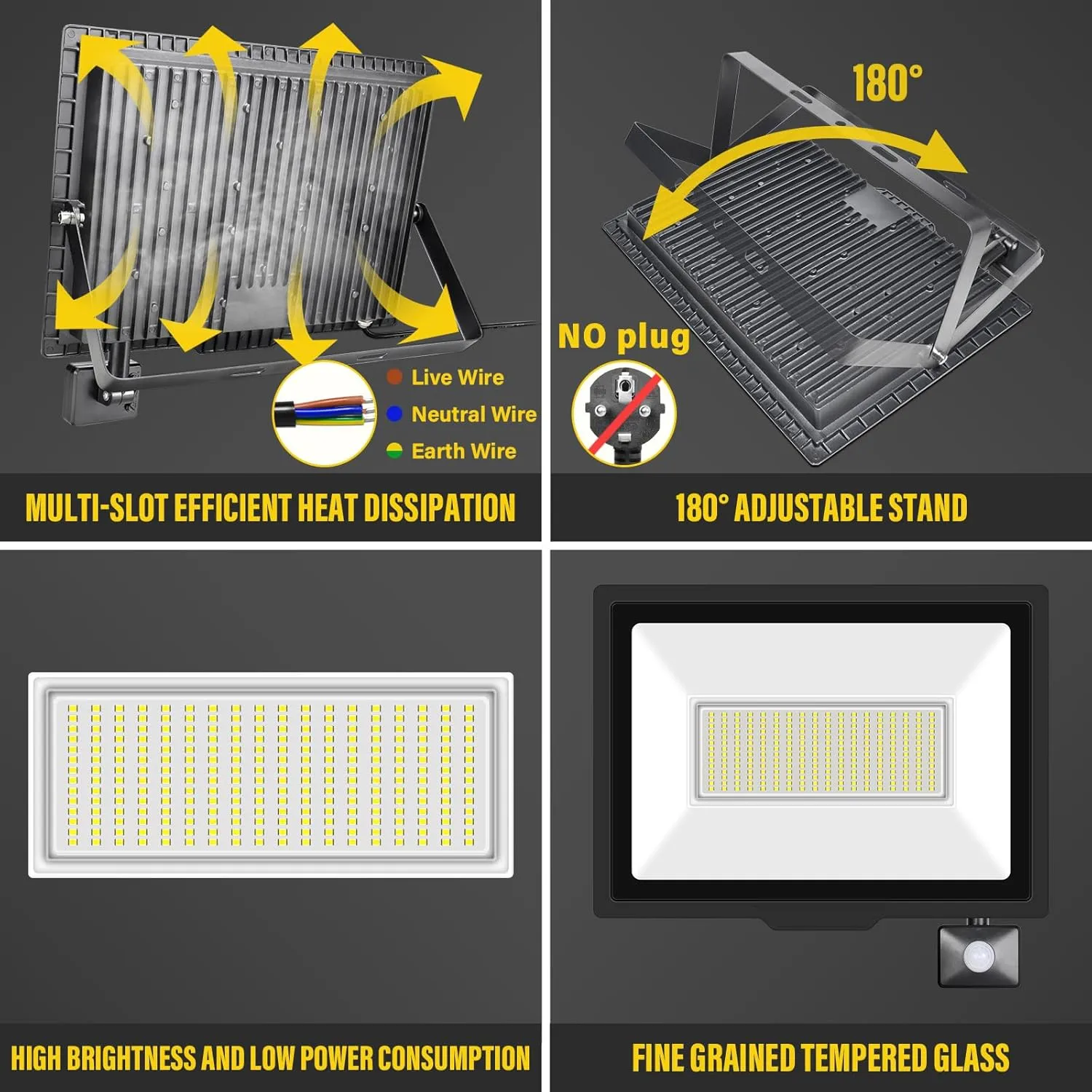 RIGIDON 200W Motion Sensor Light Outdoor 20000LM Super Bright LED Flood Outdoor Lights 6000K Daylight White IP66 Waterproof Security Lights for Garden, Garage, Yard, Sports Ground (White, 200W)