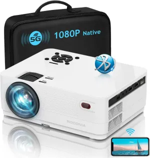 Roconia 5G WiFi Bluetooth Native 1080p Projector, 12000LM Full HD Movie Projector, 300" Display Support 4k Home Theater,Compatible with iOS/Android/XBox/PS4/TV Stick/HDMI/USB (White)