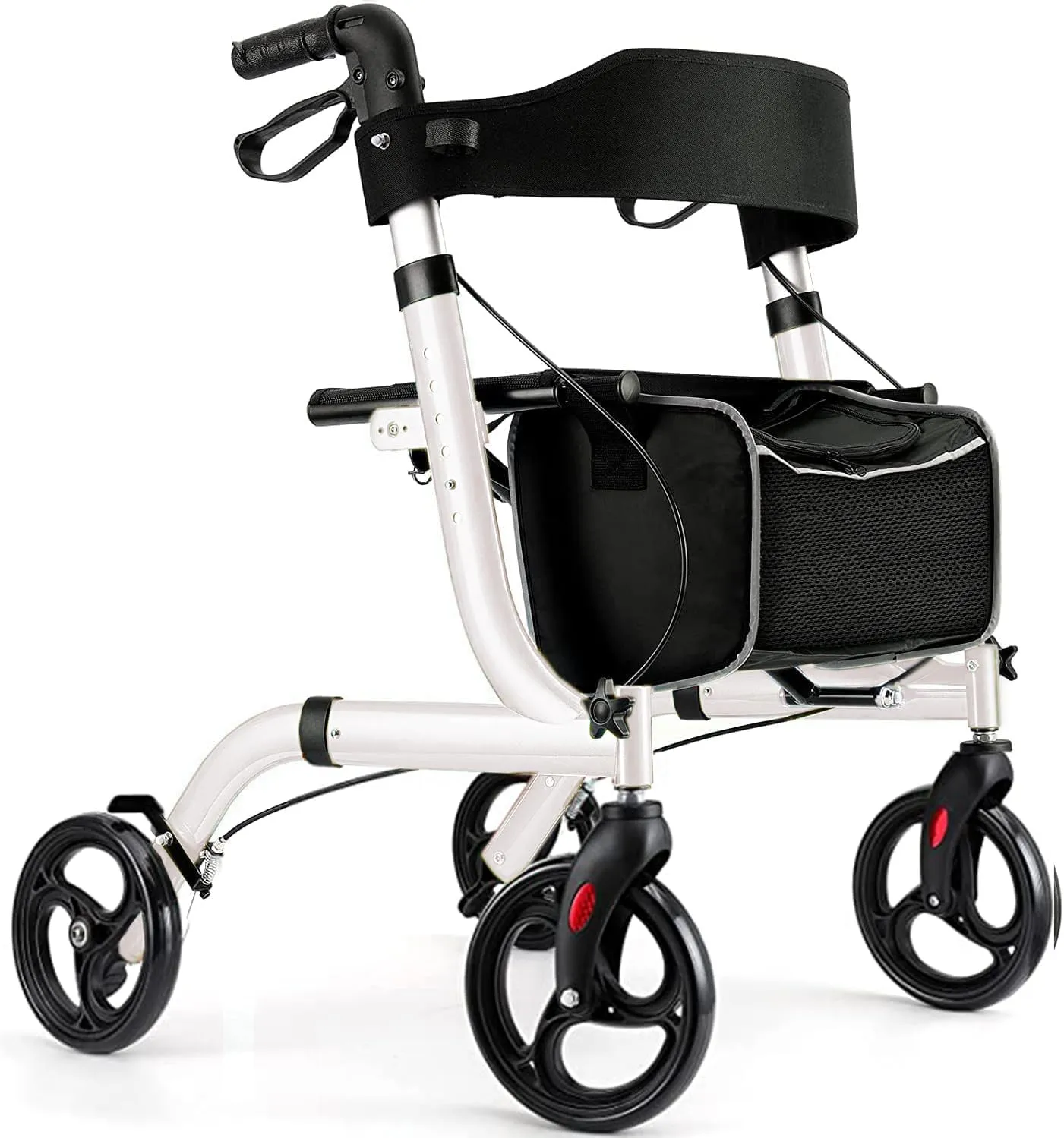 Rollator Walkers for Seniors-Folding Rollator Walker with Seat and Four 8-inch Wheels-Medical Rollator，White