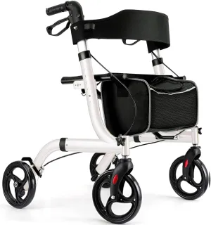 Rollator Walkers for Seniors-Folding Rollator Walker with Seat and Four 8-inch Wheels-Medical Rollator，White