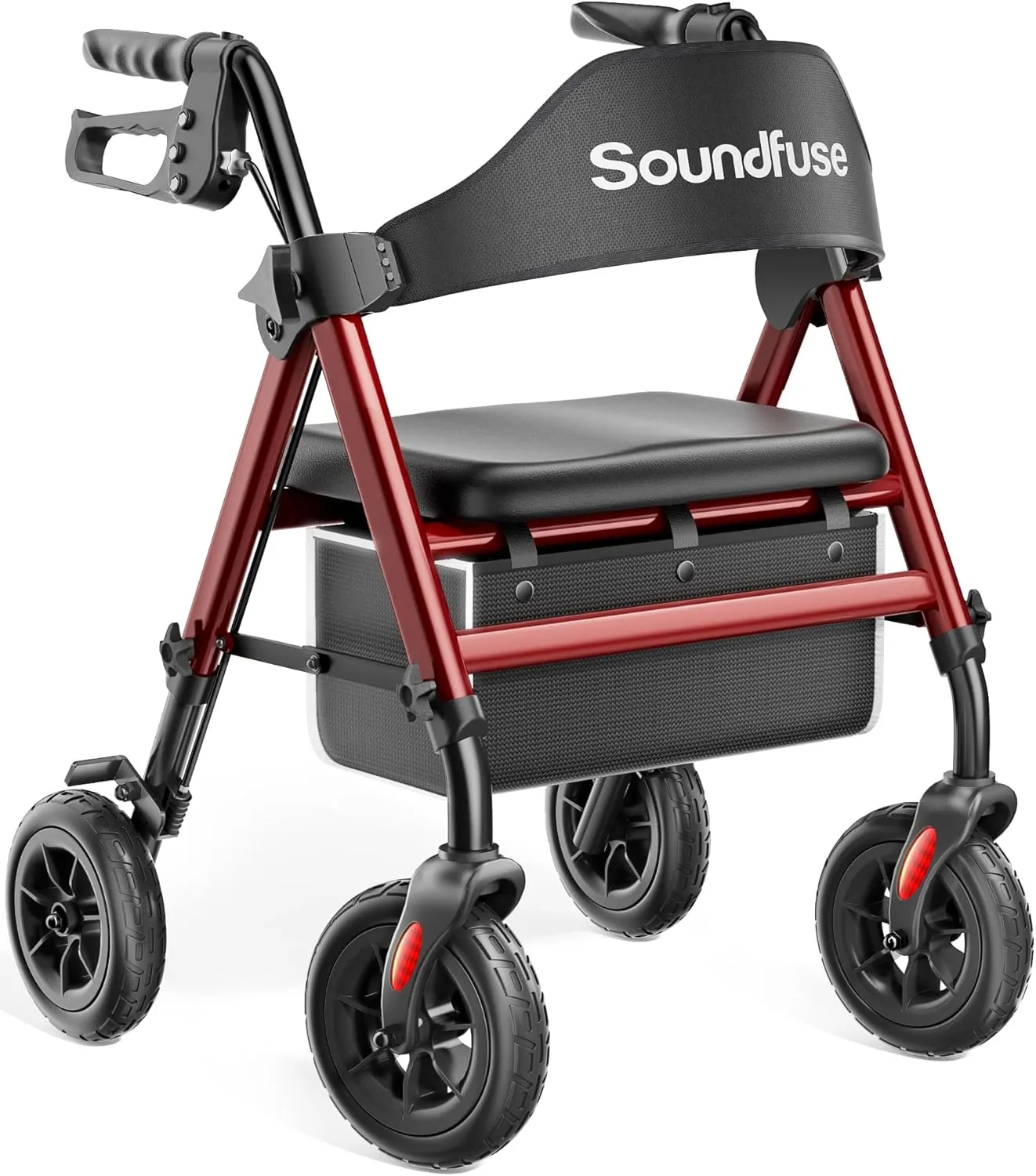 Rollator Walkers for Seniors with Seat, Foldable Lightweight Rolling Walker with 8" Big Rubber Wheels, Ergonomic Seat, Dual Height Adjustment