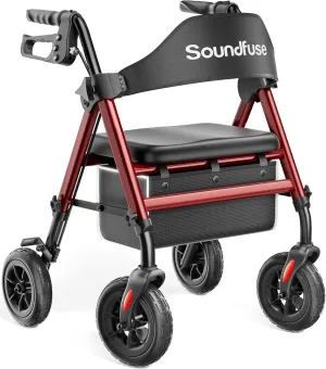 Rollator Walkers for Seniors with Seat, Foldable Lightweight Rolling Walker with 8" Big Rubber Wheels, Ergonomic Seat, Dual Height Adjustment