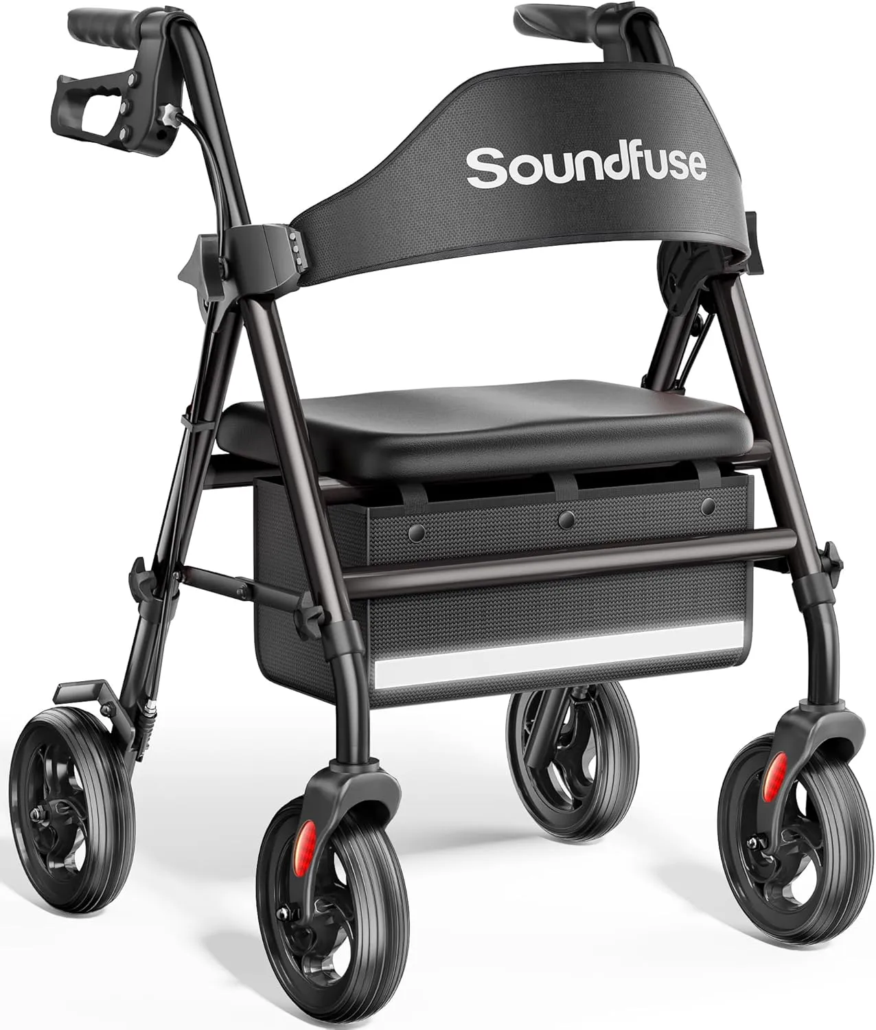 Rollator Walkers with Seat for Seniors, Foldable 8" Big Wheels All Terrain Rolling Walker, Handles and Ergonomic Seat Height Adjustable, 350 lb, FSA HSA Eligible