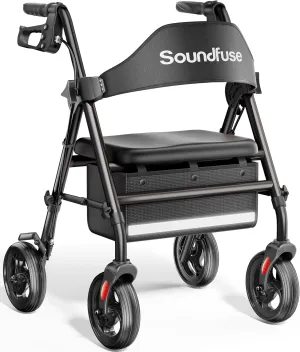 Rollator Walkers with Seat for Seniors, Foldable 8" Big Wheels All Terrain Rolling Walker, Handles and Ergonomic Seat Height Adjustable, 350 lb, FSA HSA Eligible