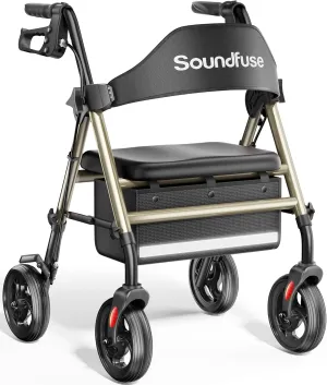 Rollator Walkers with Seat for Seniors, Foldable 8" Big Wheels All Terrain Rolling Walker, Handles and Ergonomic Seat Height Adjustable, 350 lb, FSA HSA Eligible