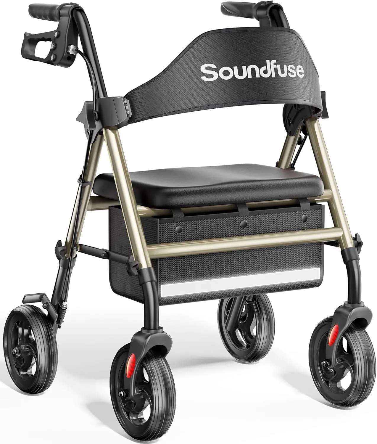 Rollator Walkers with Seat for Seniors, Foldable 8" Big Wheels All Terrain Rolling Walker, Handles and Ergonomic Seat Height Adjustable, 350 lb, FSA HSA Eligible