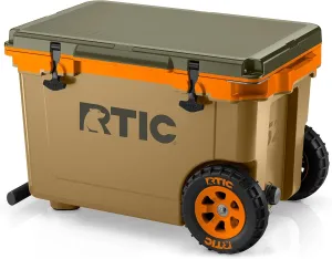 RTIC 52 Quart Ultra-Light Wheeled Hard Cooler Insulated Portable Ice Chest Box for Beach, Drink, Beverage, Camping, Picnic, Fishing, Boat, Barbecue, 30% Lighter Than Rotomolded Coolers