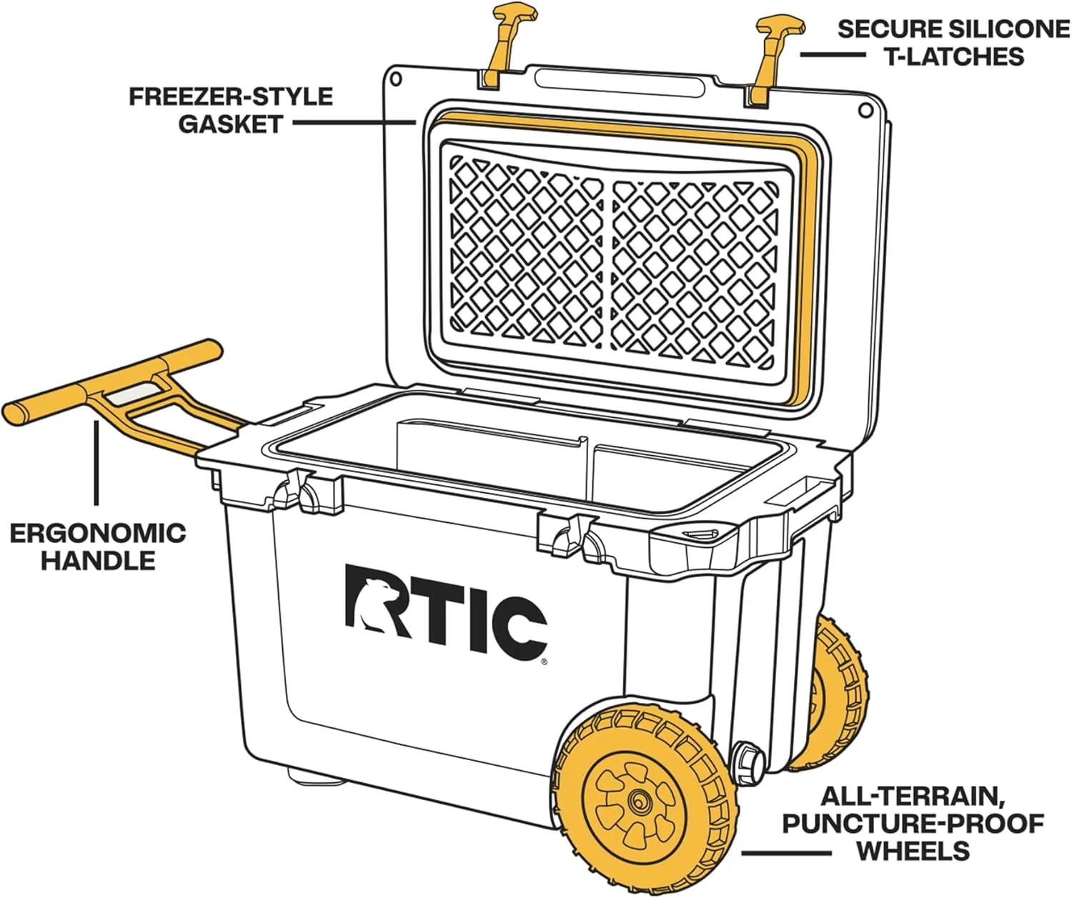 RTIC 52 Quart Ultra-Light Wheeled Hard Cooler Insulated Portable Ice Chest Box for Beach, Drink, Beverage, Camping, Picnic, Fishing, Boat, Barbecue, 30% Lighter Than Rotomolded Coolers