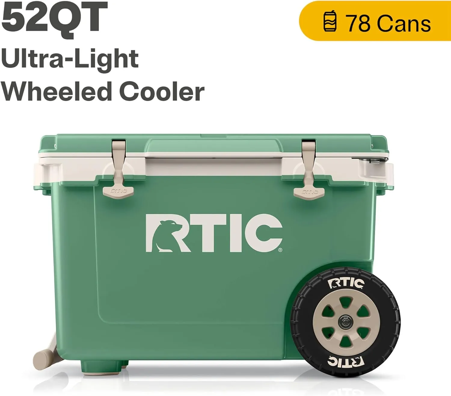 RTIC 52 Quart Ultra-Light Wheeled Hard Cooler Insulated Portable Ice Chest Box for Beach, Drink, Beverage, Camping, Picnic, Fishing, Boat, Barbecue, 30% Lighter Than Rotomolded Coolers