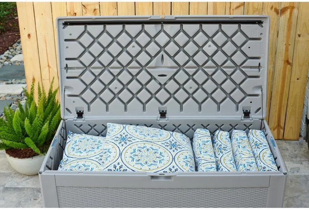 Rubbermaid Extra Large Resin Outdoor Storage Deck Box (134 Gal), Weather Resistant, Gray, Deck Organization for Home/Backyard/Pool Chemicals/Toys/Garden Tools/Porch/Patio Cushions