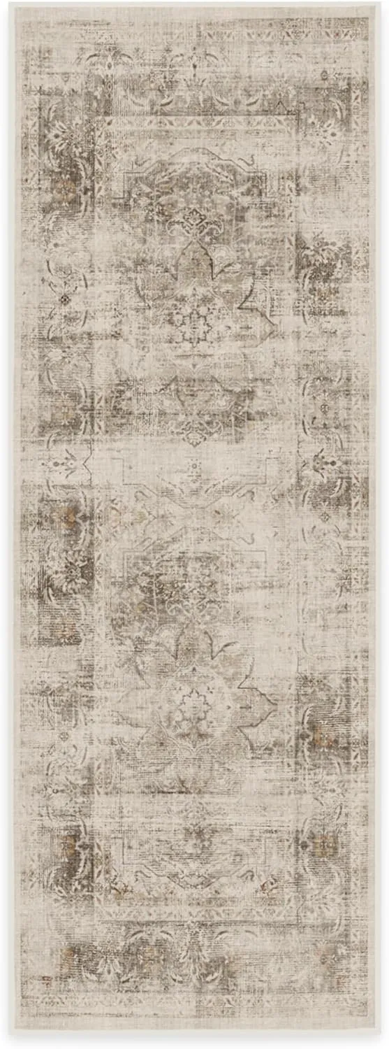 Ruggable Washable 2x7 Runner Rug, Sarrah Hazel, Premium Vintage Rugs for Hallway, Kitchen, Entryway, Living Room, Bedroom, Office with Gripper Non Slip Pad