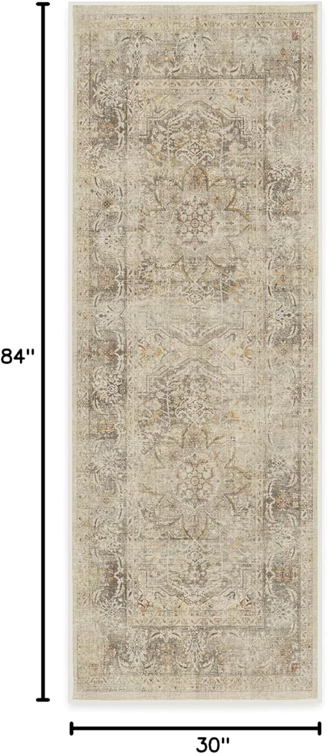 Ruggable Washable 2x7 Runner Rug, Sarrah Hazel, Premium Vintage Rugs for Hallway, Kitchen, Entryway, Living Room, Bedroom, Office with Gripper Non Slip Pad