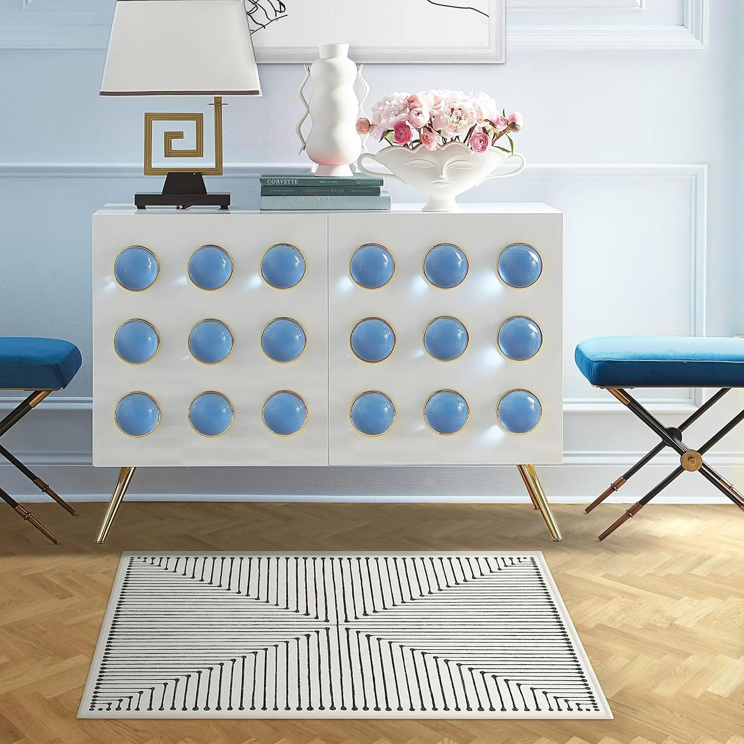 Ruggable x Jonathan Adler Washable 2x3 Area Rug, Black and White, Premium Modern Rugs for Living Room, Bedroom, Kitchen, Office, Classroom with Gripper Non Slip Pad, Inkdrop Black & Ivory