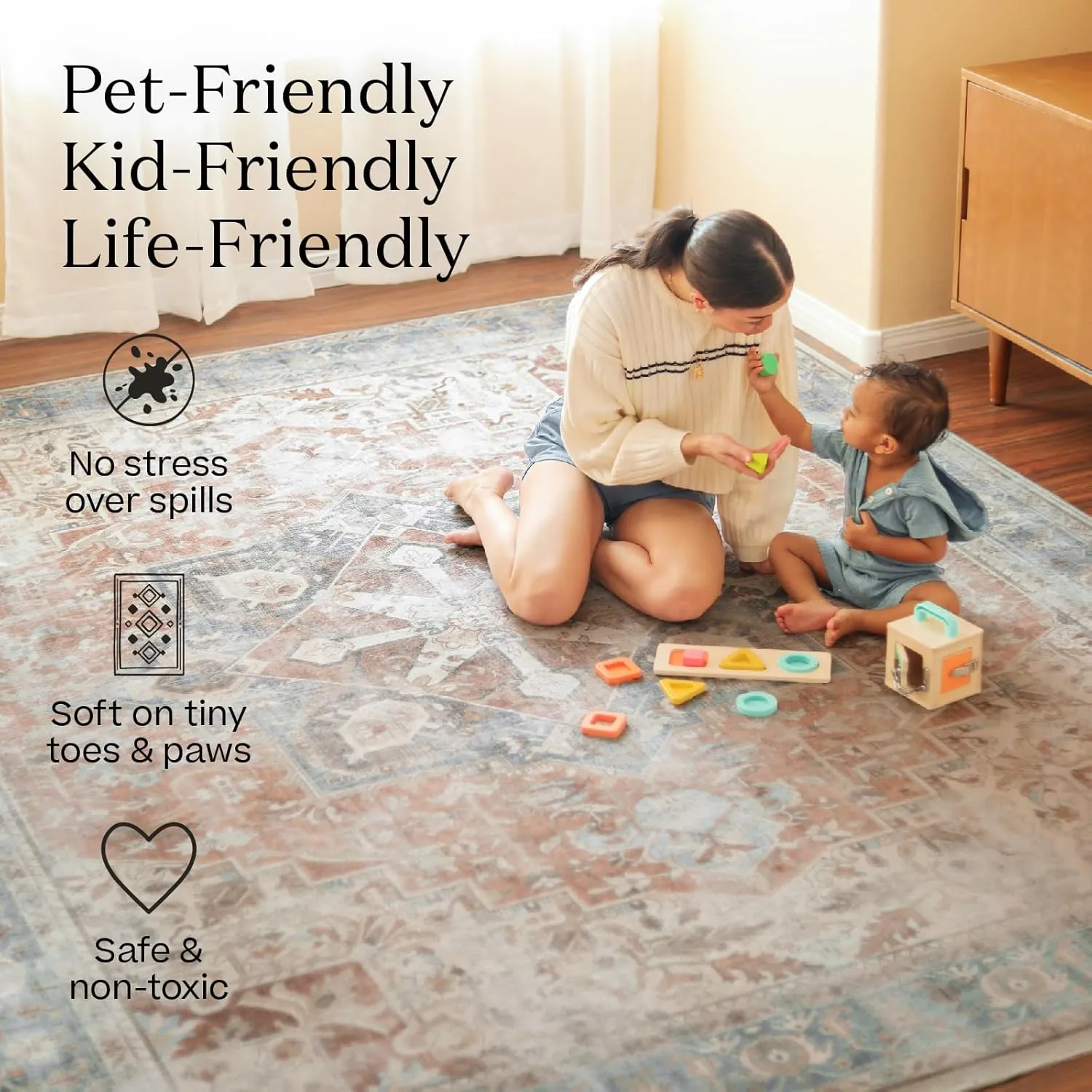 Ruggable x Jonathan Adler Washable 2x3 Area Rug, Inkdrop Lapis Blue, Premium Rugs for Living Room, Bedroom, Kitchen, Office, Classroom with Gripper Non Slip Pad