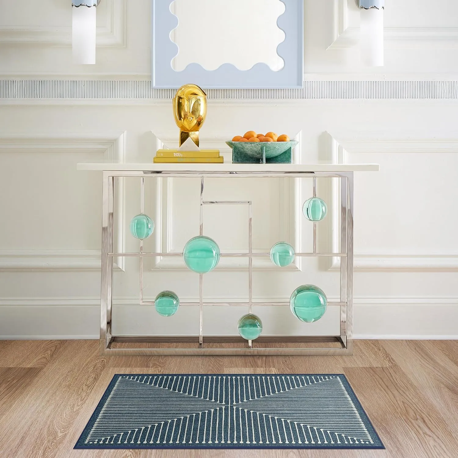Ruggable x Jonathan Adler Washable 2x3 Area Rug, Inkdrop Lapis Blue, Premium Rugs for Living Room, Bedroom, Kitchen, Office, Classroom with Gripper Non Slip Pad