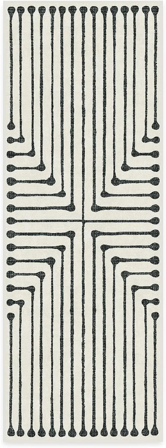 Ruggable x Jonathan Adler Washable 2x7 Runner Rug, Black and White, Premium Rugs for Hallway, Kitchen, Entryway, Living Room, Bedroom, Office with Gripper Non Slip Pad, Inkdrop Black & Ivory