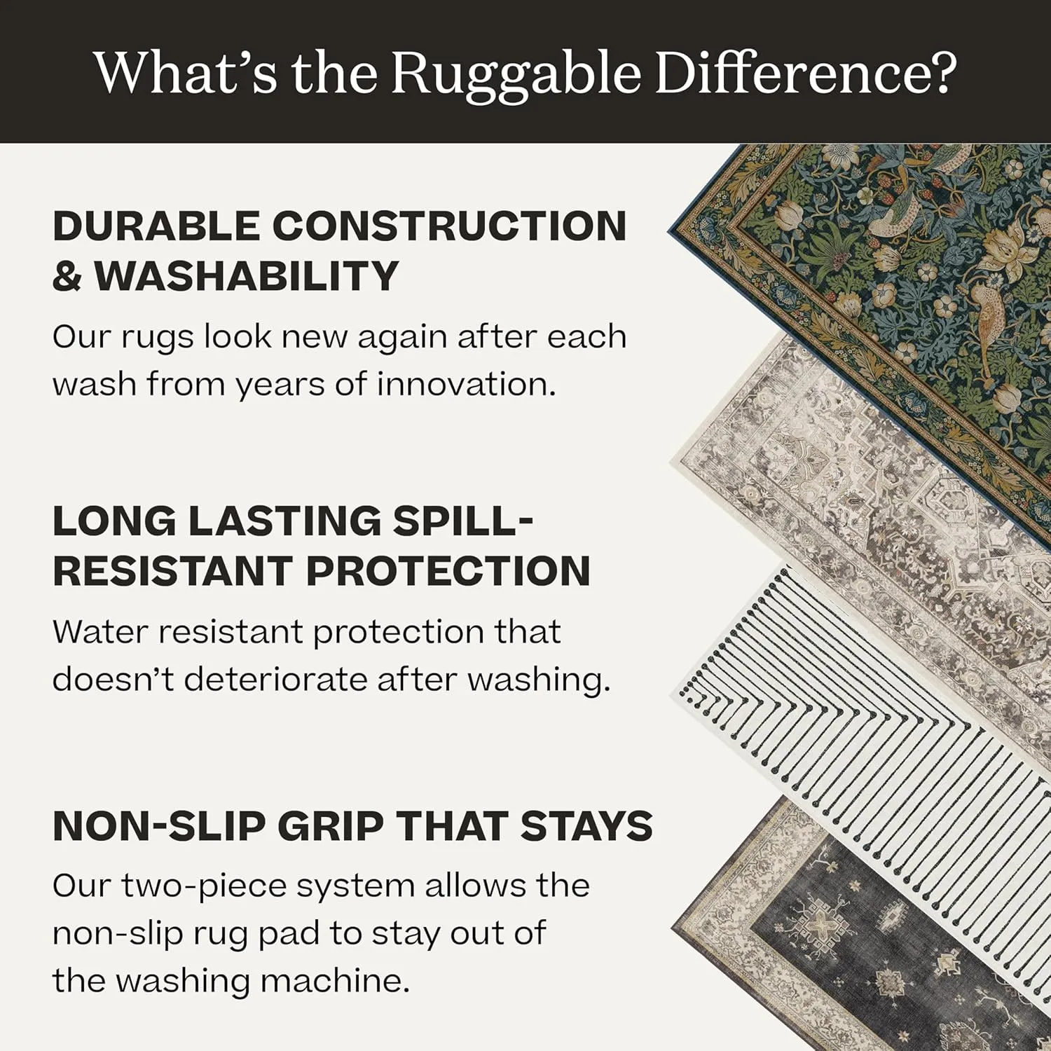 Ruggable x Morris & Co Washable 2x10 Runner Rug, Blackthorn Forest Green, Premium Rugs for Hallway, Kitchen, Entryway, Living Room, Bedroom, Office with Gripper Non Slip Pad