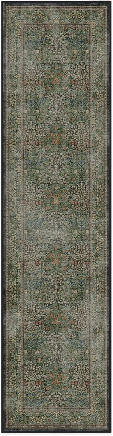Ruggable x Morris & Co Washable 2x10 Runner Rug, Blackthorn Forest Green, Premium Rugs for Hallway, Kitchen, Entryway, Living Room, Bedroom, Office with Gripper Non Slip Pad