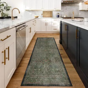 Ruggable x Morris & Co Washable 2x10 Runner Rug, Blackthorn Forest Green, Premium Rugs for Hallway, Kitchen, Entryway, Living Room, Bedroom, Office with Gripper Non Slip Pad