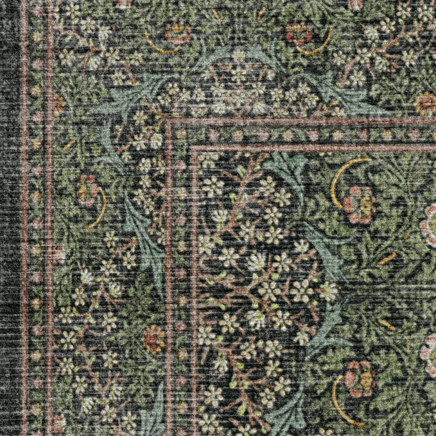 Ruggable x Morris & Co Washable 2x10 Runner Rug, Blackthorn Forest Green, Premium Rugs for Hallway, Kitchen, Entryway, Living Room, Bedroom, Office with Gripper Non Slip Pad