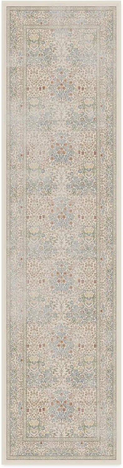 Ruggable x Morris & Co Washable 2x10 Runner Rug, Blackthorn Ivory Blue, Premium Rugs for Hallway, Kitchen, Entryway, Living Room, Bedroom, Office with Gripper Non Slip Pad