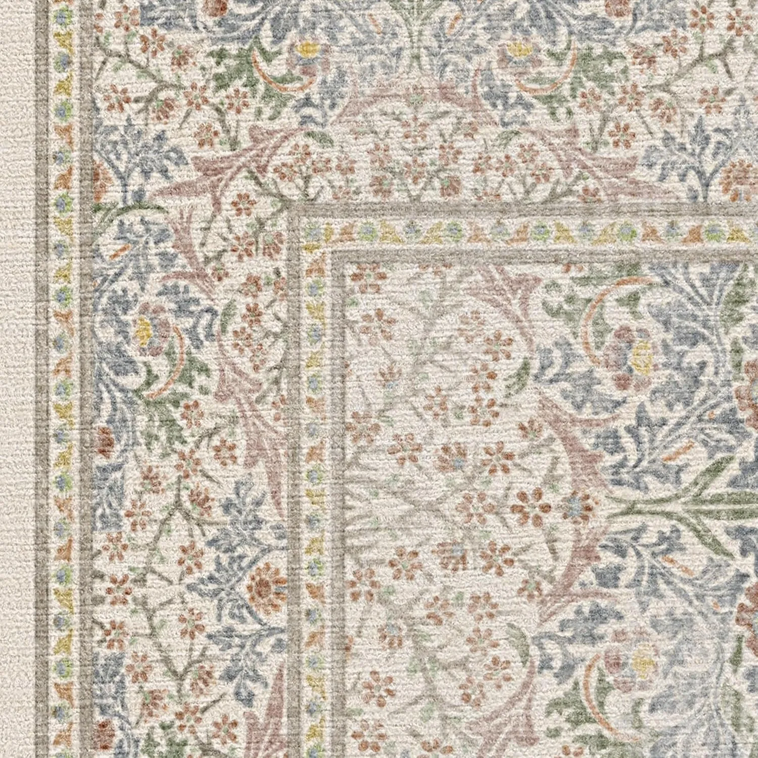 Ruggable x Morris & Co Washable 2x10 Runner Rug, Blackthorn Ivory Blue, Premium Rugs for Hallway, Kitchen, Entryway, Living Room, Bedroom, Office with Gripper Non Slip Pad