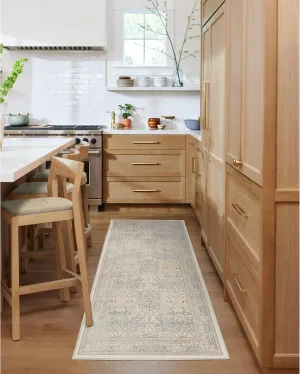 Ruggable x Morris & Co Washable 2x10 Runner Rug, Blackthorn Ivory Blue, Premium Rugs for Hallway, Kitchen, Entryway, Living Room, Bedroom, Office with Gripper Non Slip Pad