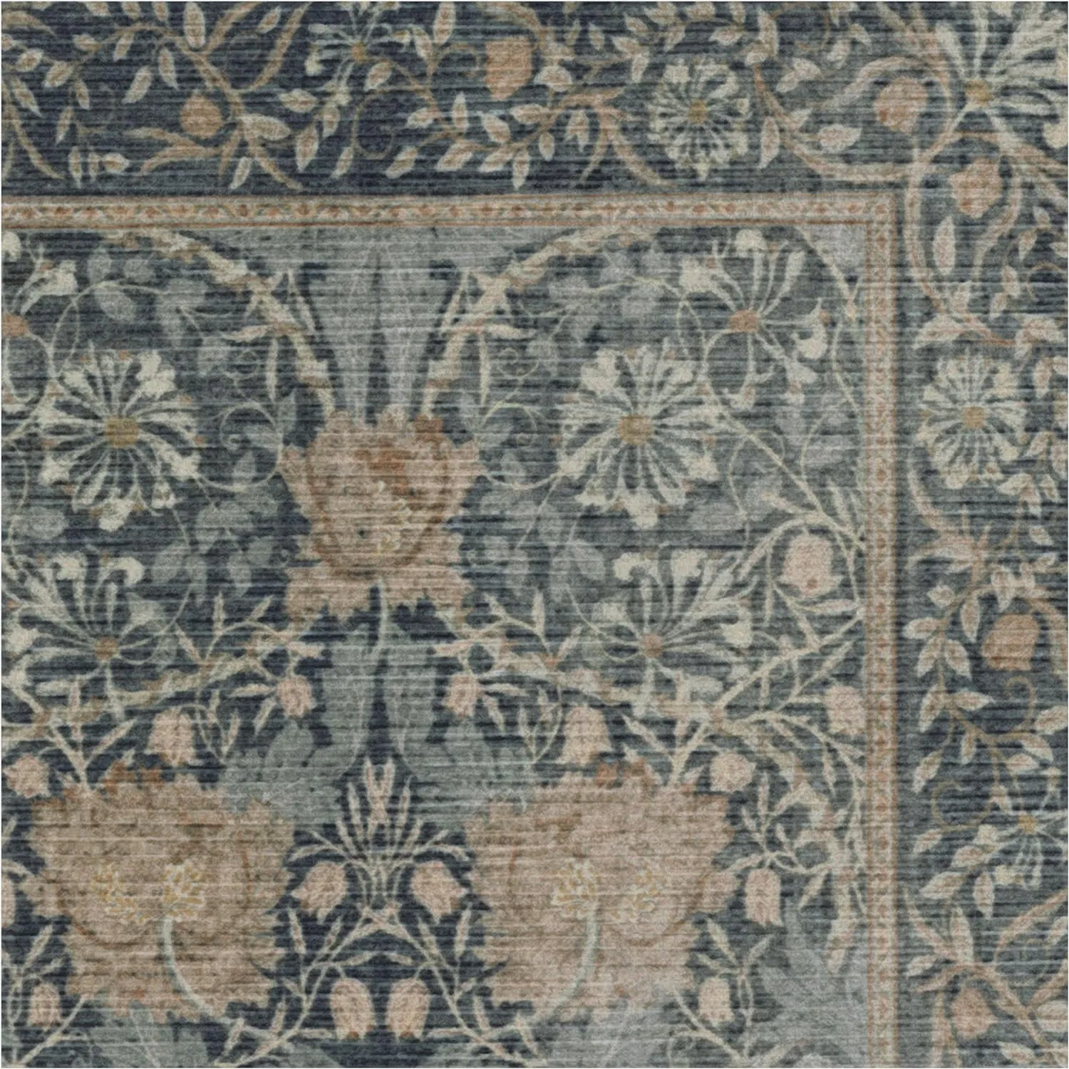 Ruggable x Morris & Co Washable 2x10 Runner Rug, Honeysuckle & Tulip Blue, Premium Rugs for Hallway, Kitchen, Entryway, Living Room, Bedroom, Office with Gripper Non Slip Pad