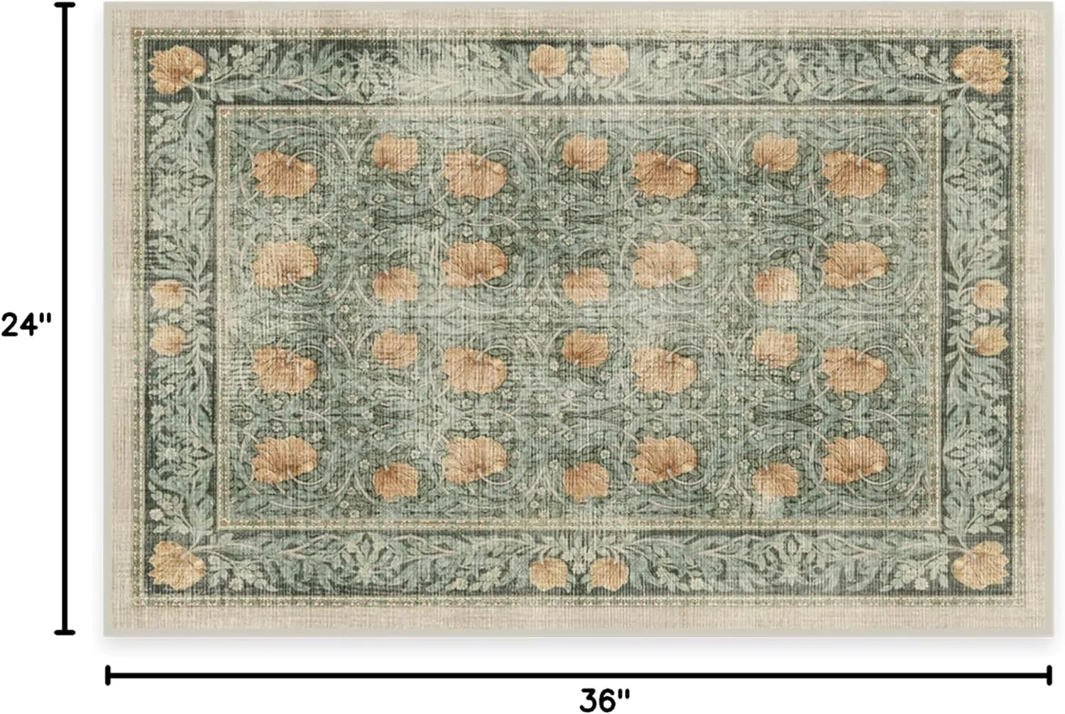 Ruggable x Morris & Co Washable 2x3 Area Rug, Pimpernel Vintage Green, Premium Rugs for Living Room, Bedroom, Kitchen, Office, Classroom with Gripper Non Slip Pad