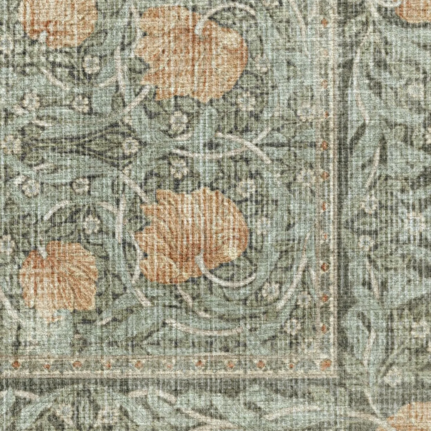 Ruggable x Morris & Co Washable 2x3 Area Rug, Pimpernel Vintage Green, Premium Rugs for Living Room, Bedroom, Kitchen, Office, Classroom with Gripper Non Slip Pad